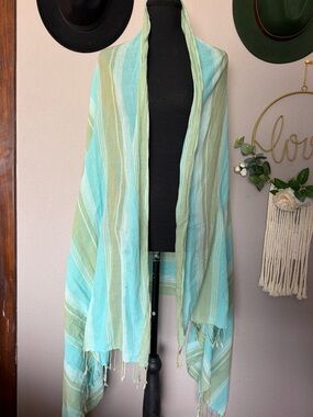 Lightweight Striped Wrap Scarf in Aqua & Sage